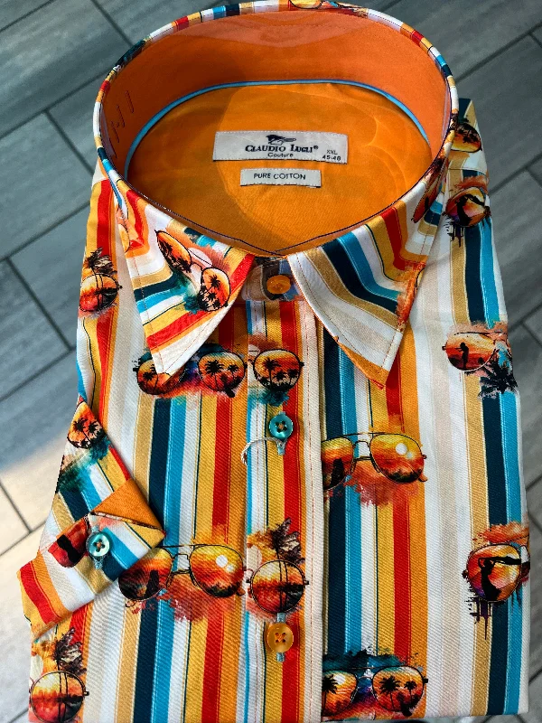 Men's Polo Shirts for Sports and Casual WearCLAUDIO LUGLI RETROSCAPE TROPICAL VISION SHORT SLEEVE MENS SHIRT - ORANGE - CP6476 Men's Polo Shirts for Sports and Casual WearCLAUDIO LUGLI RETROSCAPE TROPICAL VISION SHORT SLEEVE MENS SHIRT - ORANGE - CP6476
