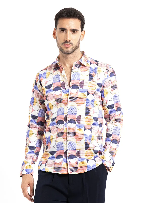 Men's Checked Short-Sleeve Shirts for Summer FunMulti Geometric Print Shirt