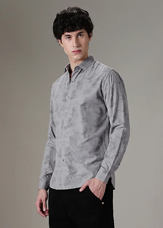 Men's Checked Short-Sleeve Shirts for Summer FunLight Grey Printed Shirt