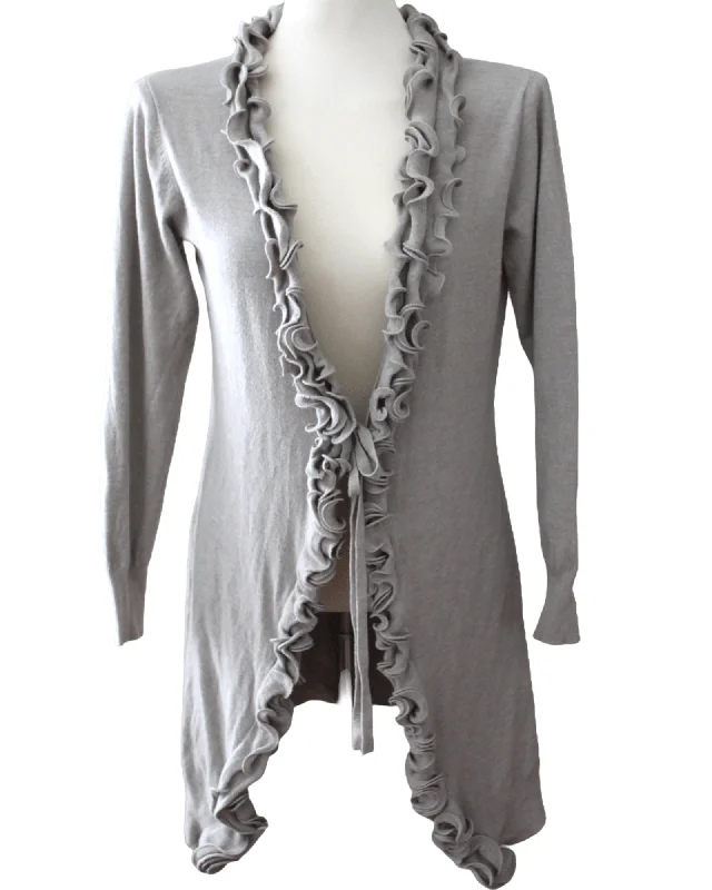 Chic Men's Cashmere SweatersLight Spring Gray Ruffle Cardigan Sweater