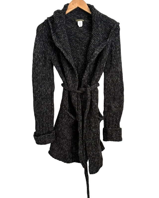 Men's Sweaters with Herringbone PatternsDark Autumn Charcoal Hooded Sweater Coat