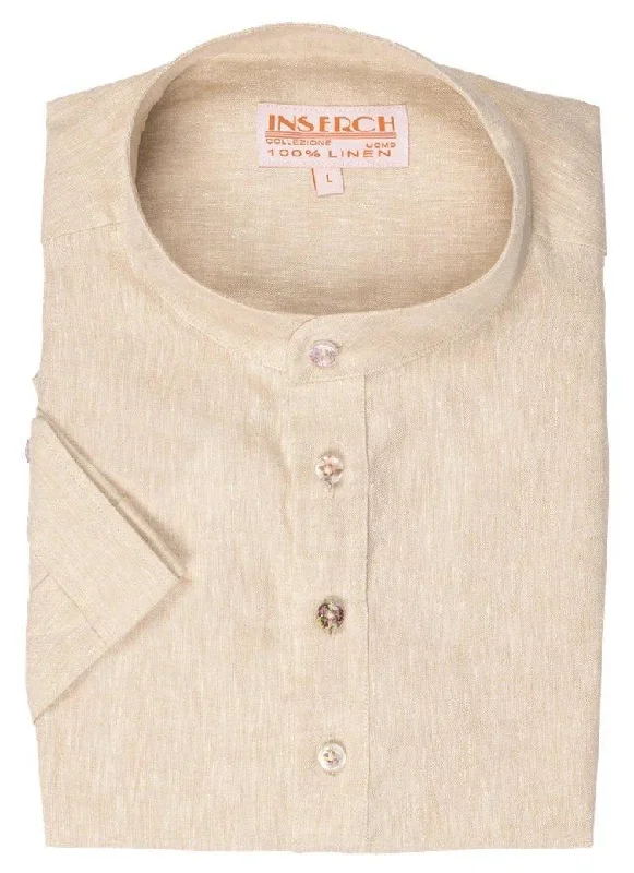Comfortable Men's Flannel ShirtsMEN'S OATMEAL LINEN BANDED COLLAR POP OVER SHIRT BY INSERCH