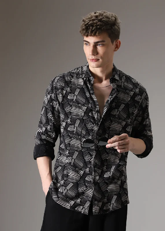 Men's Skinny-Fit Shirts for a Trendy LookMonochrome Plaid Feather Shirt