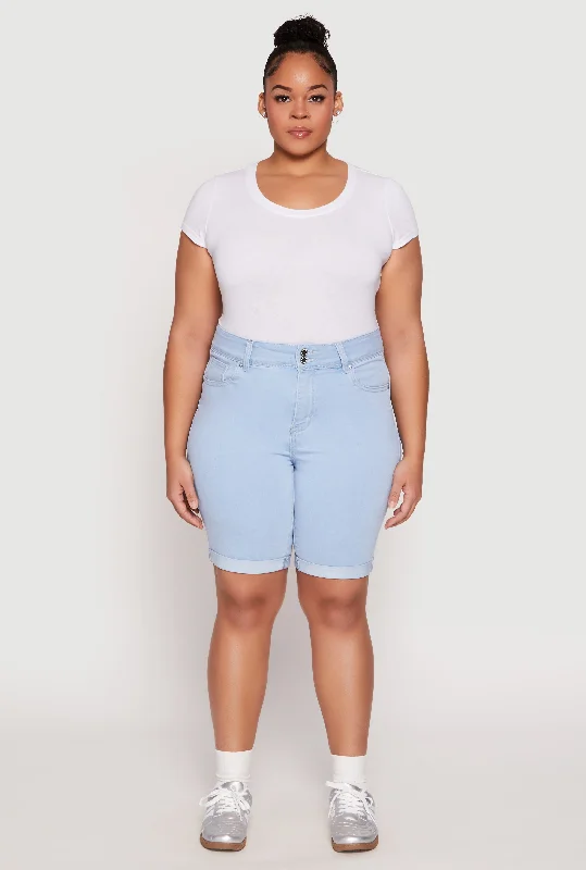 Men's Pants with Antimicrobial TreatmentPlus Size WAX Two Button Denim Bermuda Shorts