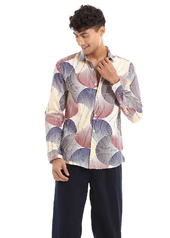 Men's Solid-Color Button-Down Shirts for VersatilityCircular Print Full-Sleeves Shirt Men's Solid-Color Button-Down Shirts for VersatilityCircular Print Full-Sleeves Shirt