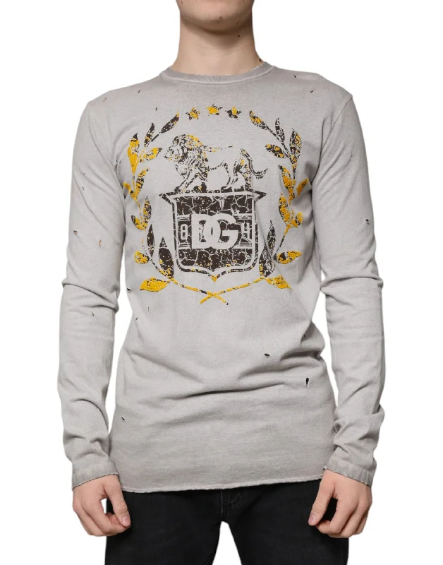 Men's Sweaters with Appliqué DetailsDolce & Gabbana Printed Cotton Crewneck Pullover Men's Sweater