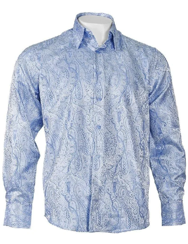 Men's Plaid Shirts for a Country CharmLong Sleeve Light Blue Paisley Jacquard Shirt