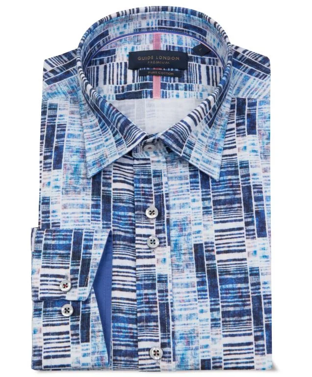 Men's Minimalist Shirts for a Clean LookGUIDE LONDON GEO PRINT LONG SLEEVE SHIRT - LS76880-NAVY Men's Minimalist Shirts for a Clean LookGUIDE LONDON GEO PRINT LONG SLEEVE SHIRT - LS76880-NAVY