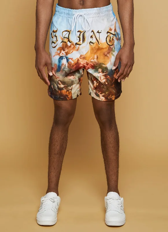 Men's Pants with Zippered PocketsMens Saint Renaissance Art Print Shorts