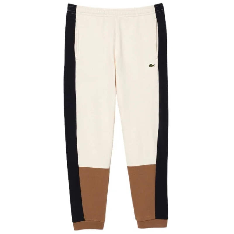 Breathable Men's Athletic ShortsLacoste Regular Fit Colorblock Joggers (Off White/Brown/Navy) XH1300-51 Breathable Men's Athletic ShortsLacoste Regular Fit Colorblock Joggers (Off White/Brown/Navy) XH1300-51