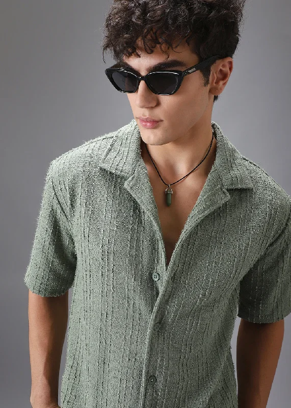 Men's Minimalist Shirts for a Clean LookGreen Cuban Collar Knitted Shirt