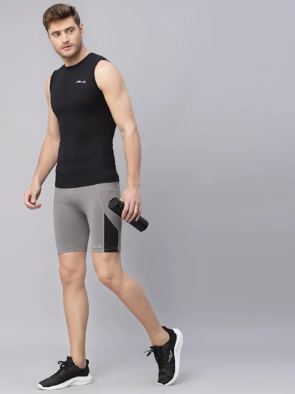Men's Twill Pants for a Dressy LookJUMP USA Men Wild Grey Rapid Dry-Fit Solid Training Short Tights