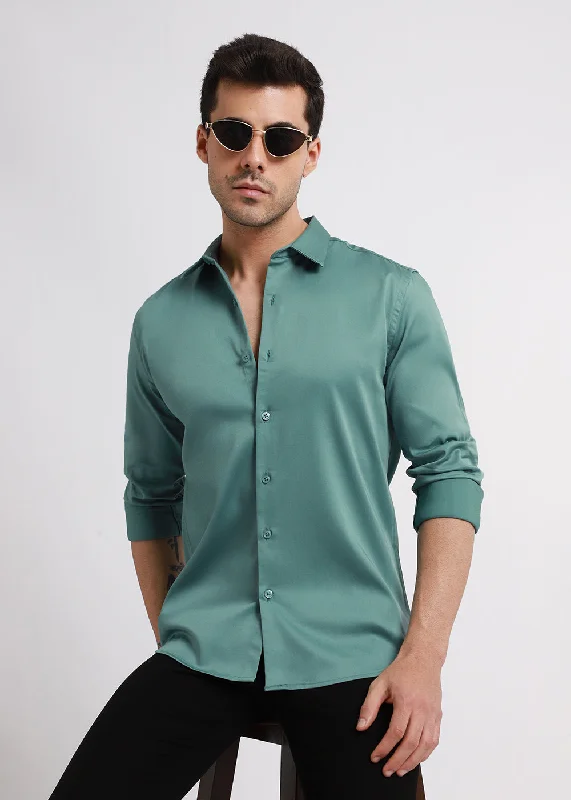 Men's Dressy Casual Shirts for Smart-Casual EventsAssure Green Satin Shirt