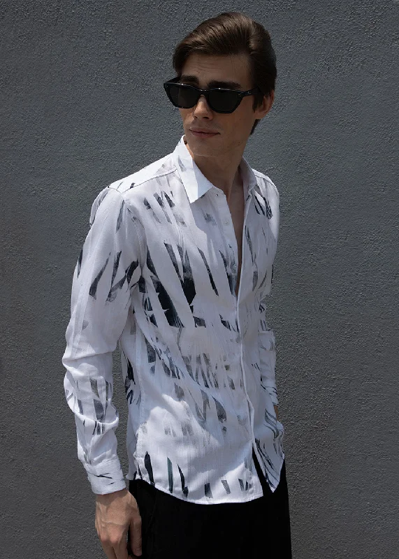 Men's Collared Shirts for Formal OccasionsWhite & Grey Printed Shirt
