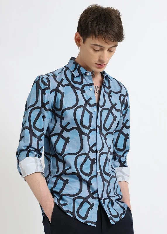 Men's Button-Down Collar Shirts for Staying PolishedContour Lines Blue Printed Shirt Men's Button-Down Collar Shirts for Staying PolishedContour Lines Blue Printed Shirt