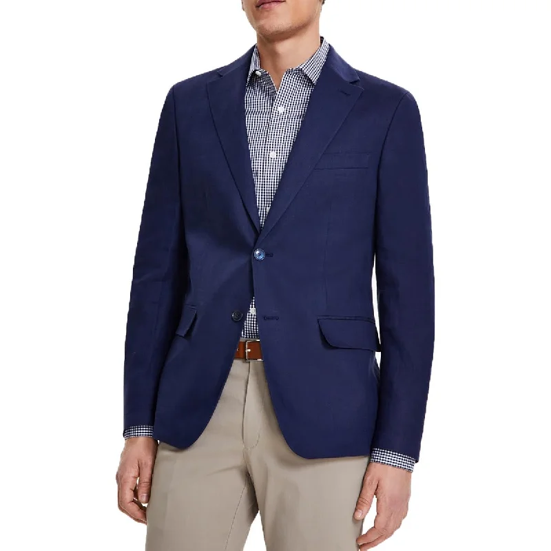 Mens Solid Linen Two-Button Blazer