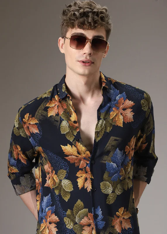 Men's Striped Shirts for a Maritime TwistMaple Leaf Blue Feather Shirt