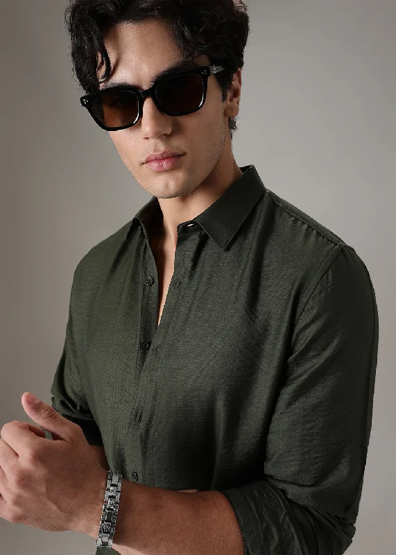 Men's Layering Shirts for Seasonal TransitionsOlive Crushed Satin Shirt
