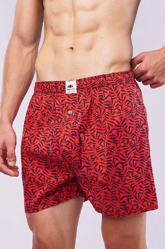 Men's Zippered Pants for SecurityPrinted Woven Boxer Shorts - Red