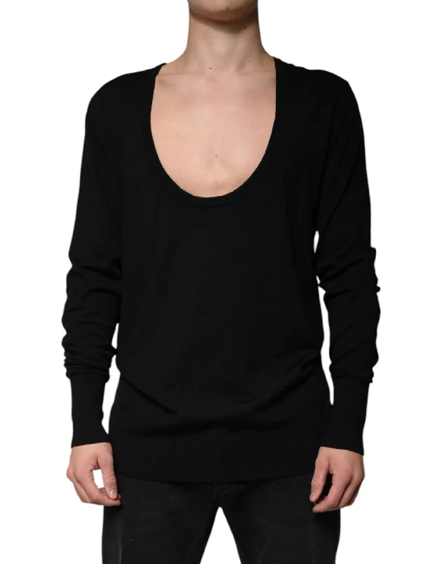 Men's Sweaters with ThumbholesDolce & Gabbana Wool Round Neck Pullover Men's Sweater