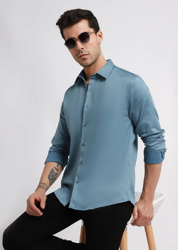 Men's Big and Tall Shirts for Added ComfortAegean Blue Satin Shirt