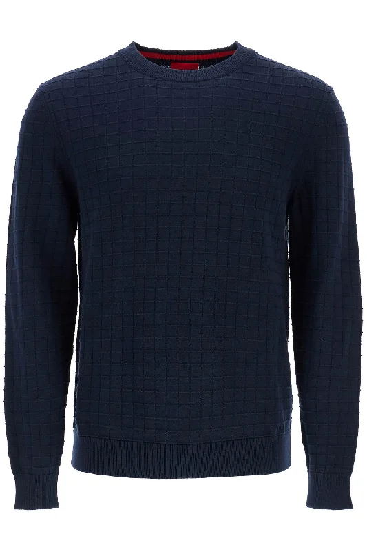 Chic Men's Cashmere SweatersHugo Men's blue Cotton Sweater With Round Neck Regular Fit Chic Men's Cashmere SweatersHugo Men's blue Cotton Sweater With Round Neck Regular Fit