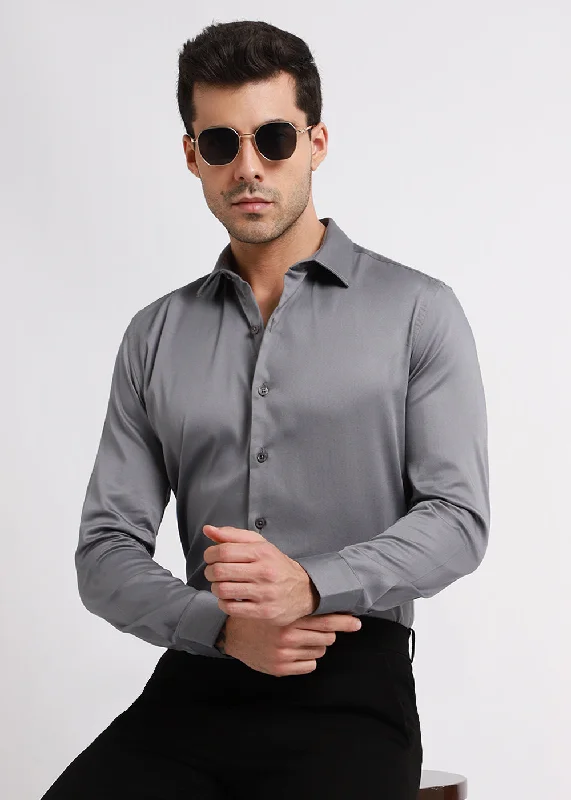Men's Relaxed-Fit Shirts for Casual ComfortHybrid Gray Satin Shirt