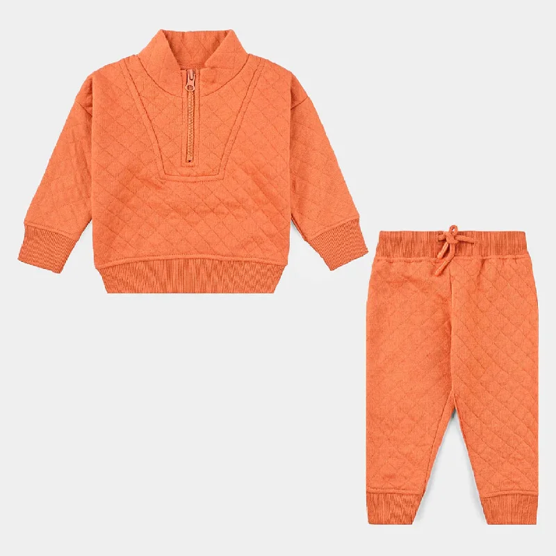 Infant Boys Quilted Suit Apricot Velour-Orange