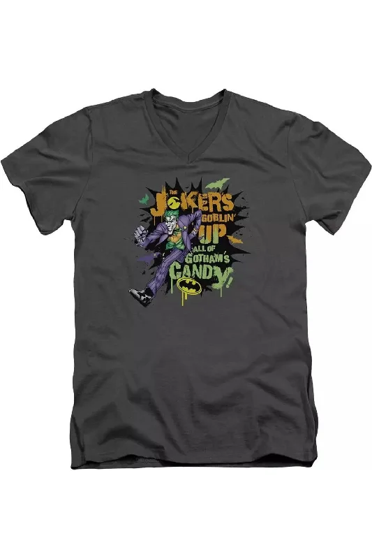 Men's Shirts with Raw-Edge HemlinesBatman Goblin Candy Short Sleeve Adult V Neck Tee / T-Shirt Men's Shirts with Raw-Edge HemlinesBatman Goblin Candy Short Sleeve Adult V Neck Tee / T-Shirt