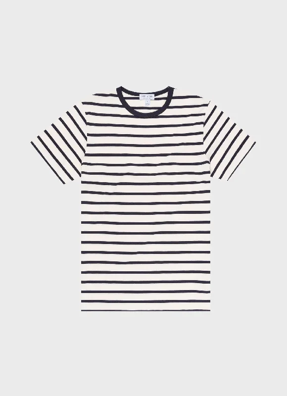 Men's Shirts with Logo EmbossmentsMen's Classic T-shirt in Ecru/Navy Breton Stripe