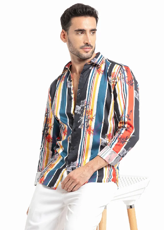 Men's Designer Dress Shirts for High-End FashionFloral Striped Printed Shirt