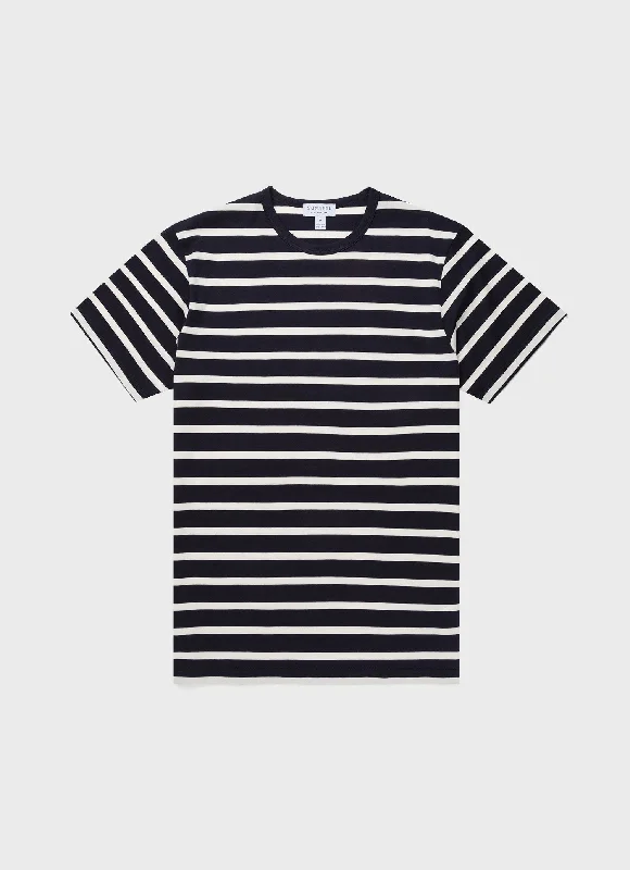 Men's Shirts with Spread CollarsMen's Classic T-shirt in Navy/Ecru Breton Stripe