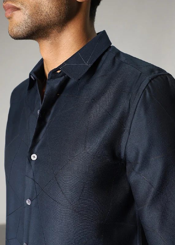 Men's Versatile Dress Shirts for Multiple OccasionsNavy Blue Laser Cut Shirt