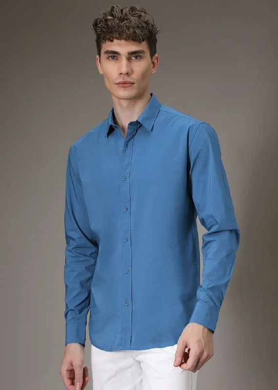 Men's Color-Blocking Shirts for a Statement LookBright Blue Cotton Shirt