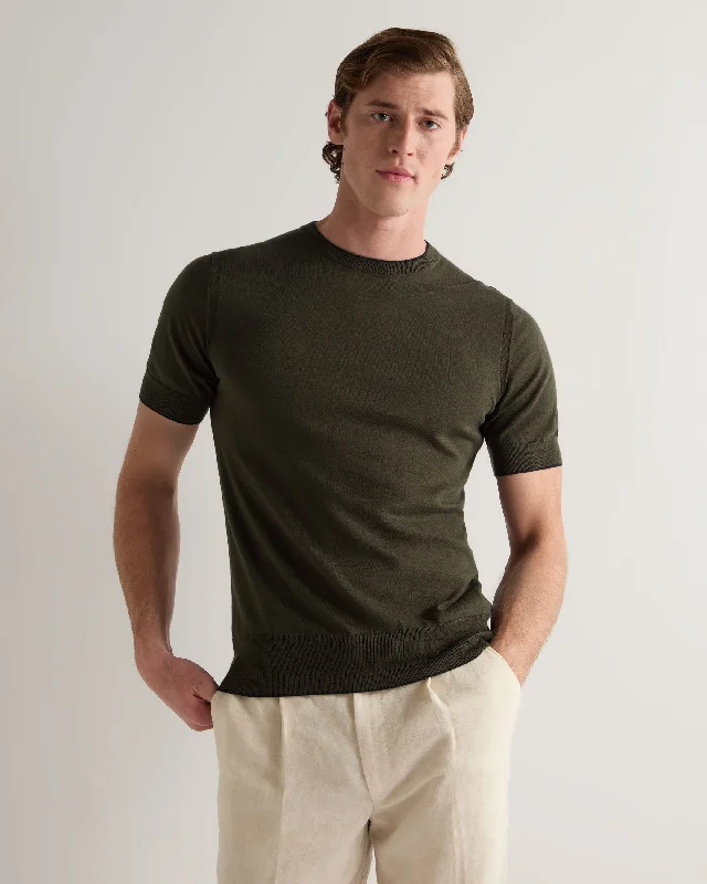 Stylish Men's HenleysMen's Newquay Cotton Cashmere T-Shirt Arabica Khaki Green