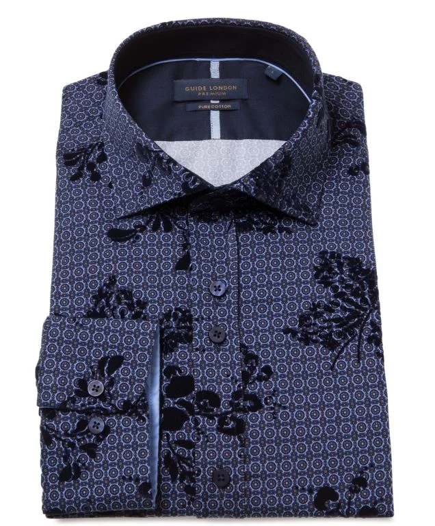 Versatile Men's Short-Sleeve ShirtsGUIDE LONDON FLORAL NAVY FLOCK LONG SLEEVE SHIRT - LS77016-NAVY Versatile Men's Short-Sleeve ShirtsGUIDE LONDON FLORAL NAVY FLOCK LONG SLEEVE SHIRT - LS77016-NAVY