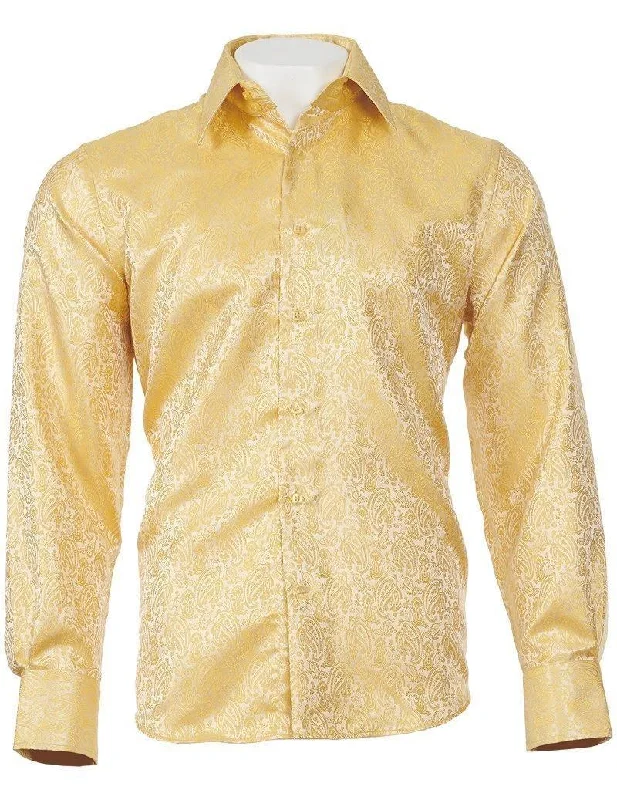 Lightweight Men's Poplin ShirtsLong Sleeve Light Gold Paisley Jacquard Shirt