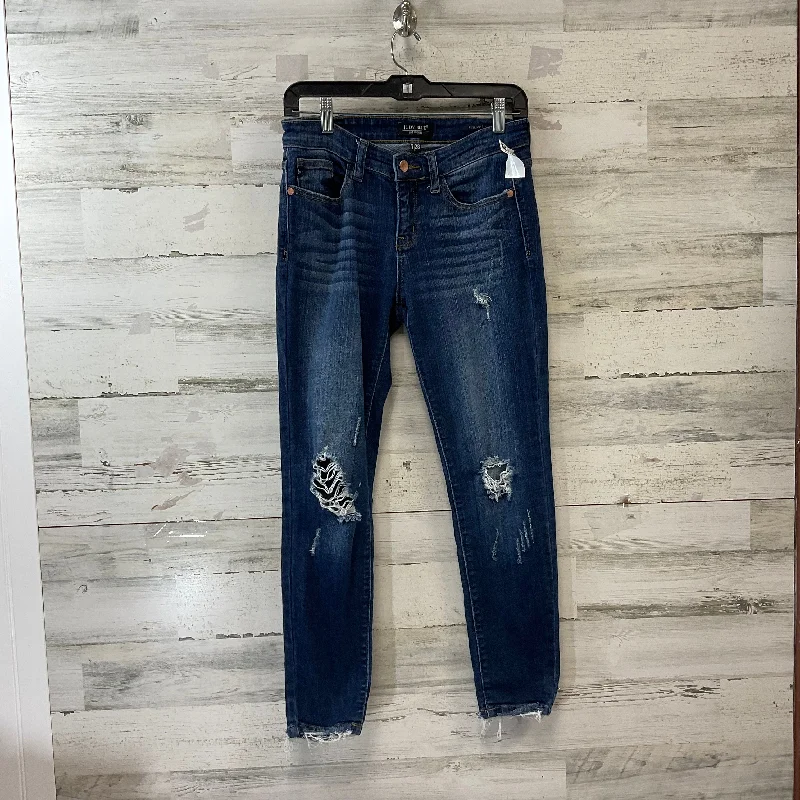 Leather Patch Embellished Men's JeansJeans Skinny By Judy Blue In Blue Denim, Size: 6