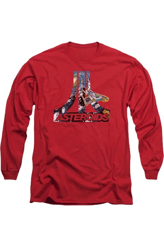 Men's Shirts with Cowl NecksAtari Asteroids Atari Long Sleeve Adult Tee / T-Shirt