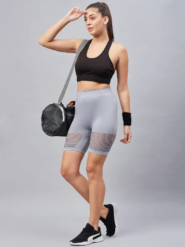 Men's Elastic-Waisted Pants for Easy MovementSeamless Women Light Grey Short with Mesh Structure