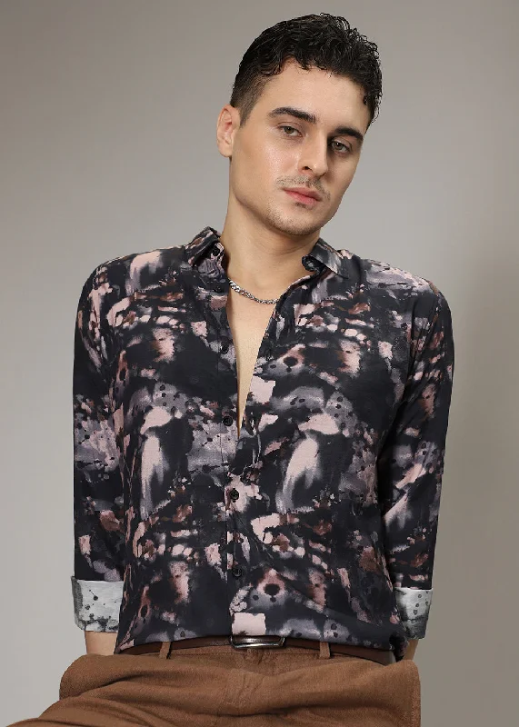 Men's Smart Casual Shirts for Business Casual SettingsBlack Abstract Print Shirt