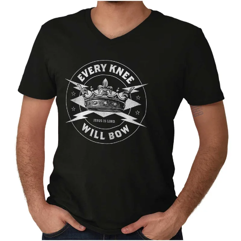 Men's Machine-Washable Shirts for ConvenienceEvery Knee Will Bow V-Neck T Shirt