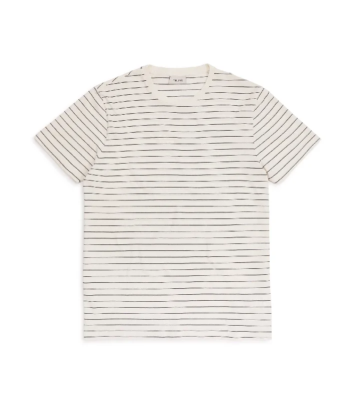 Men's Shirts for FishingTrunk York Organic Cotton Fine Stripe T-Shirt: Ecru