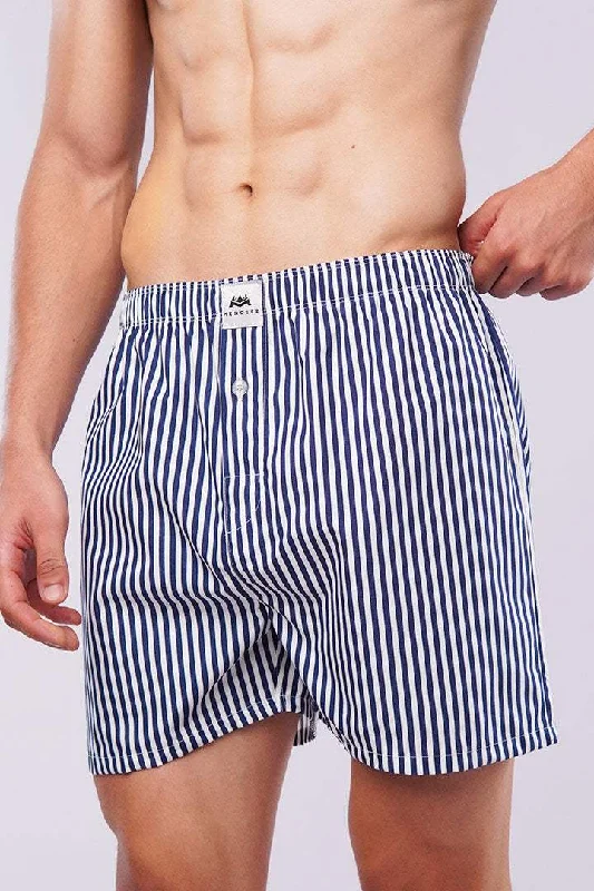 Men's Pants with Wrinkle-Resistant FabricStriped Woven Boxer Shorts - Navy Blue & White Men's Pants with Wrinkle-Resistant FabricStriped Woven Boxer Shorts - Navy Blue & White