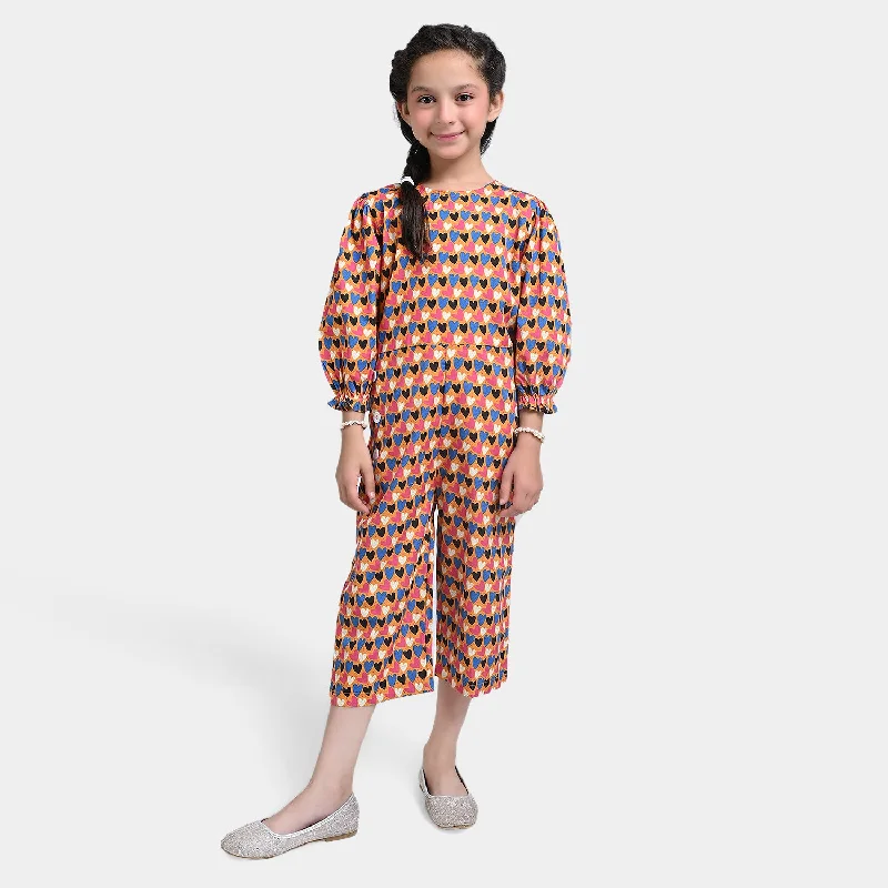 Girls Cotton Poplin Jumpsuit Hearts-Multi