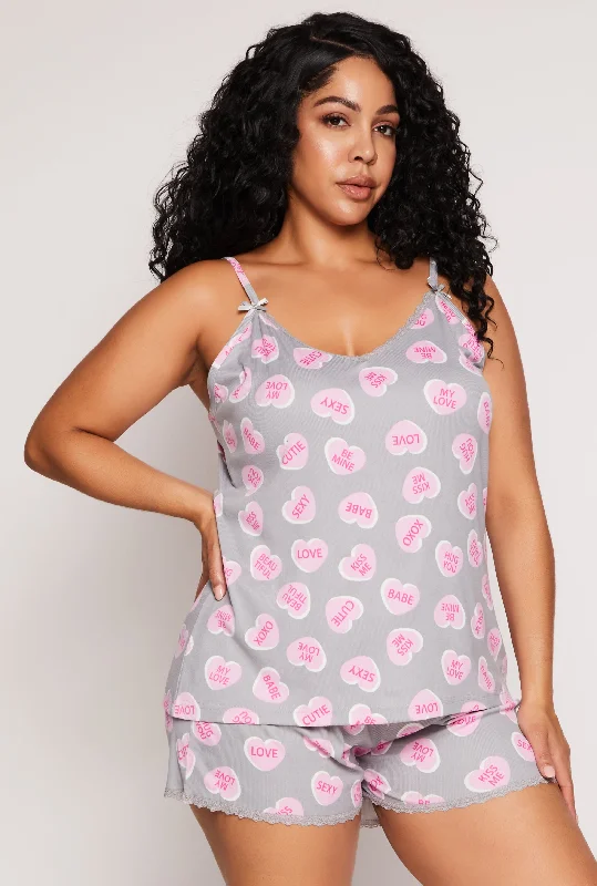 Men's Casual Pants for Everyday WearPlus Size Heart Graphic Print Pajama Cami and Shorts