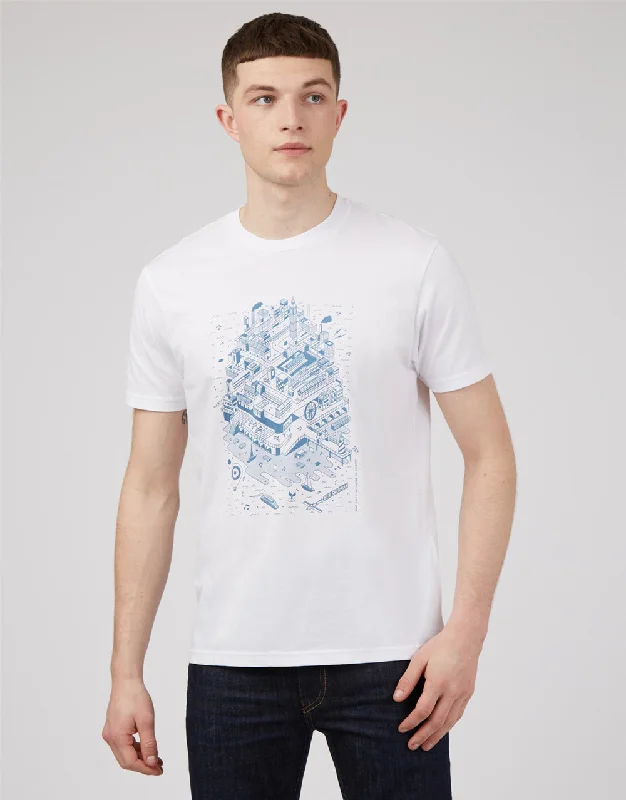 Men's Shirts with Graphic SleevesBen Sherman London To Brighton Print White T-Shirt