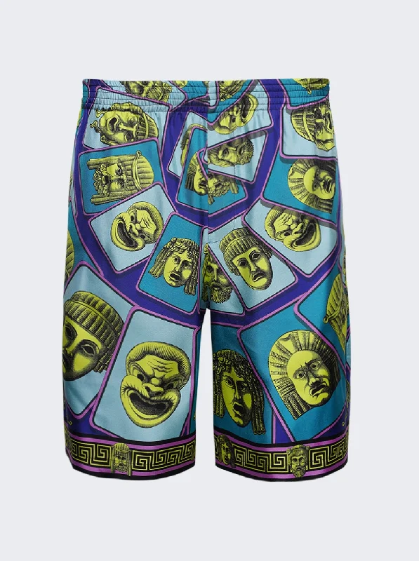 Men's Pants with Contrast StitchingTwill Silk Mask Print Shorts