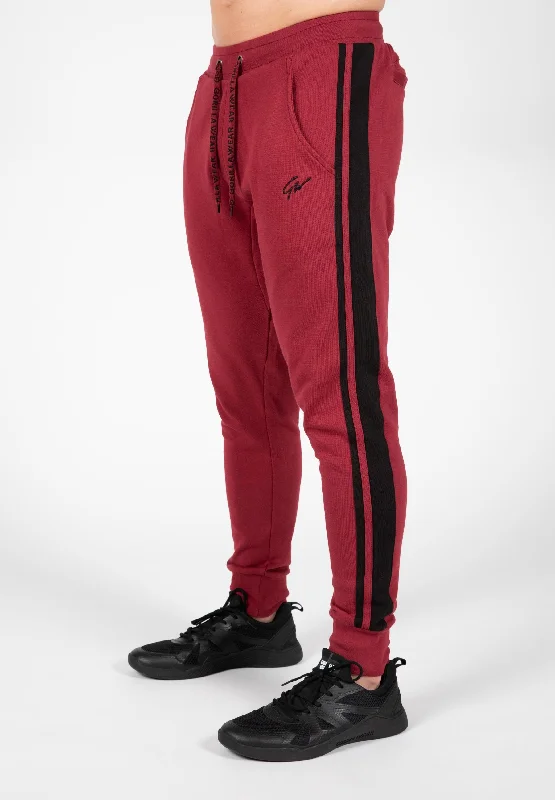 Men's Button-Fly Pants for a Traditional TouchBanks Sweatpants - Burgundy Red/Black
