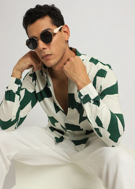 Men's Pattern-Play Shirts for a Fun TwistAbstract Green Print Full sleeve shirt